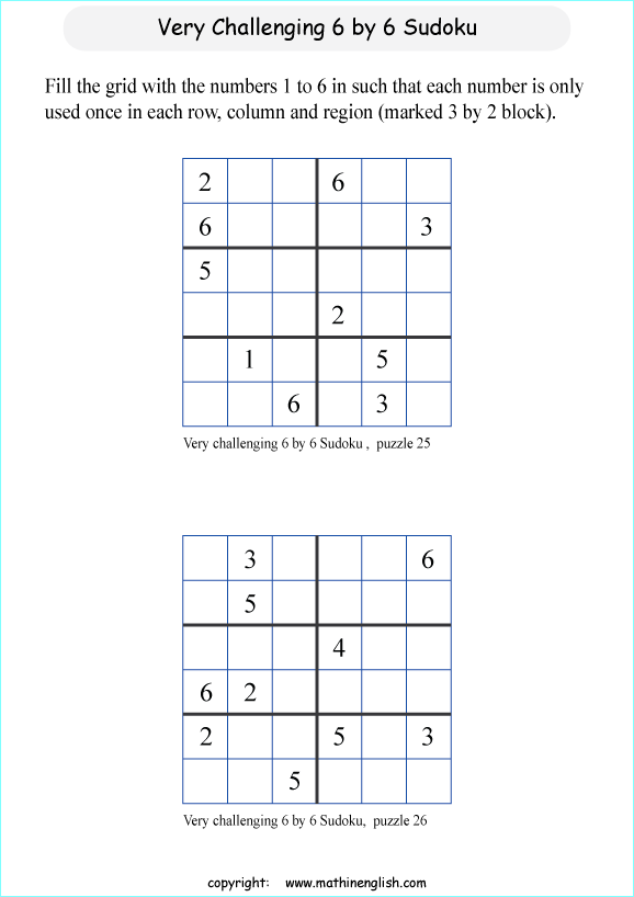 difficult 6 by 6 sudoky puzzle for kids