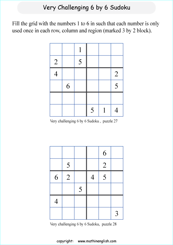 difficult 6 by 6 sudoky puzzle for kids