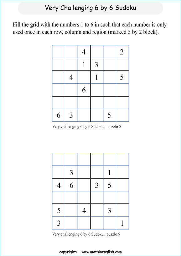 difficult 6 by 6 sudoky puzzle for kids