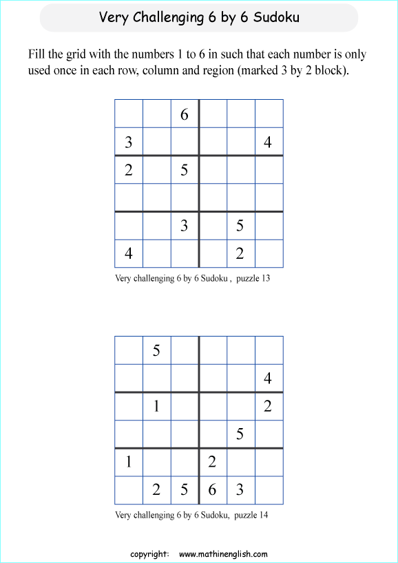 difficult 6 by 6 sudoky puzzle for kids