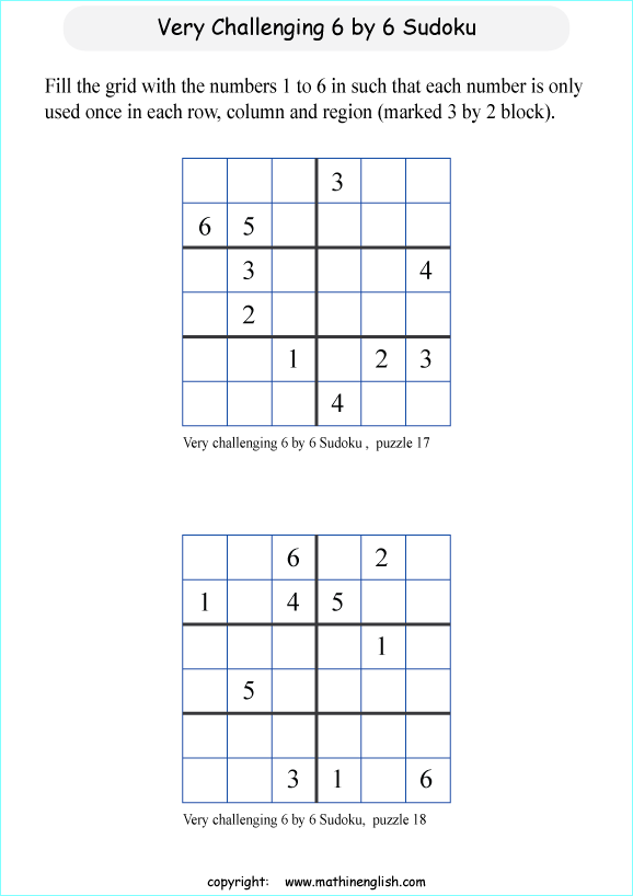 difficult 6 by 6 sudoky puzzle for kids