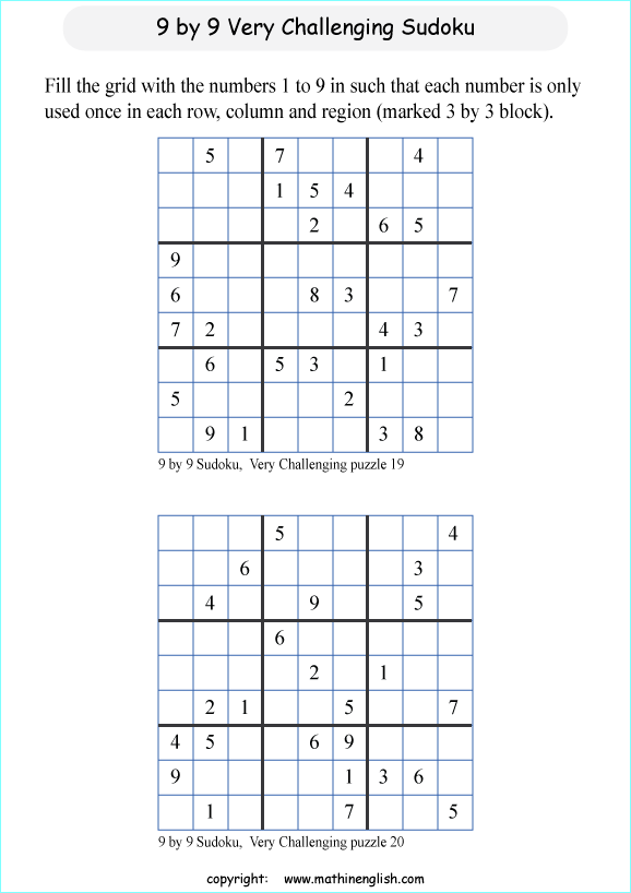 difficult 9 by 9 printable sudoky puzzle for kids