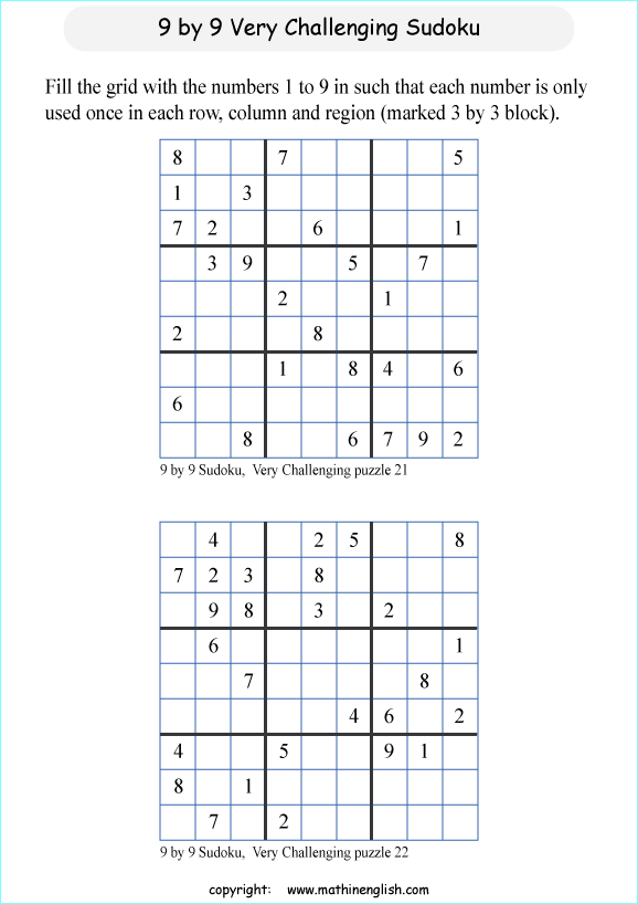 difficult 9 by 9 printable sudoky puzzle for kids