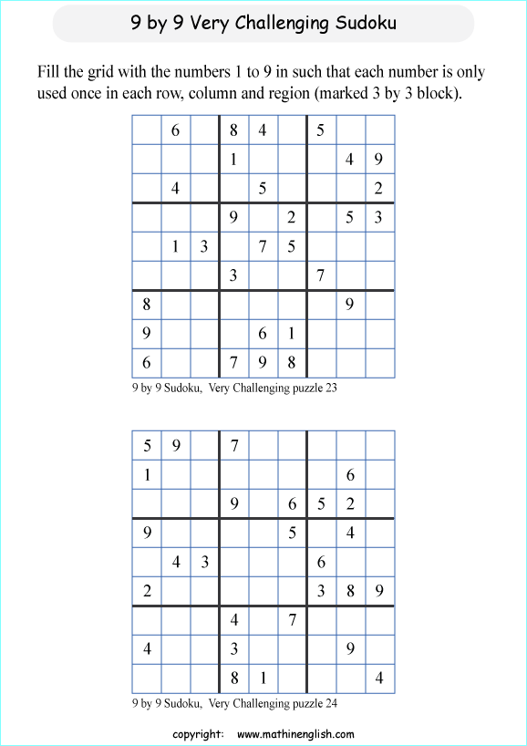 difficult 9 by 9 printable sudoky puzzle for kids