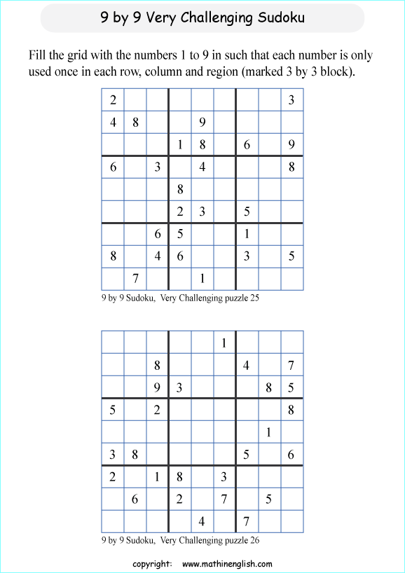 difficult 9 by 9 printable sudoky puzzle for kids