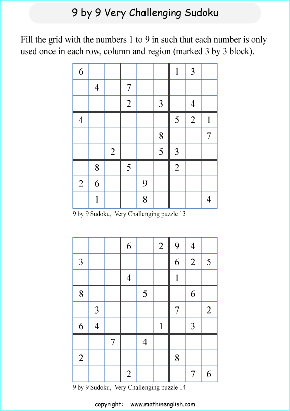 difficult 9 by 9 printable sudoky puzzle for kids