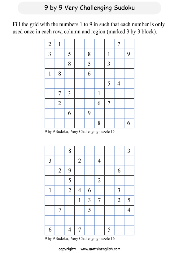 difficult 9 by 9 printable sudoky puzzle for kids