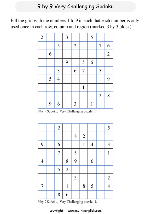 difficult 9 by 9 printable sudoky puzzle for kids