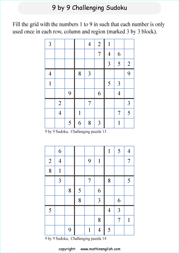 challenging 9 by 9 printable sudoky puzzle for kids