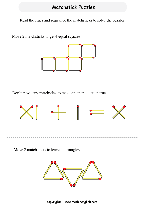 printable matchstick IQ puzzle