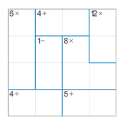 printable 4 by 4 mathdoku math operations puzzle for kids and math students