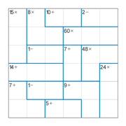 printable 6 by 6 mathdoku math operations puzzle for kids and math students