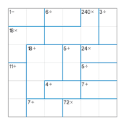 printable 6 by 6 mathdoku math operations puzzle for kids and math students