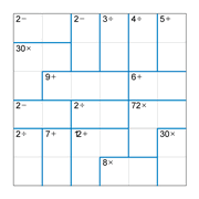 printable 6 by 6 mathdoku math operations puzzle for kids and math students