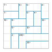 printable 6 by 6 mathdoku math operations puzzle for kids and math students