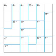 printable 6 by 6 mathdoku math operations puzzle for kids and math students