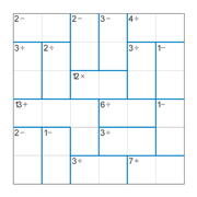 printable 6 by 6 mathdoku math operations puzzle for kids and math students