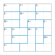 printable 6 by 6 mathdoku math operations puzzle for kids and math students