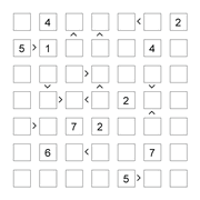 printable 7 by 7 More or Less math Sudoku for children