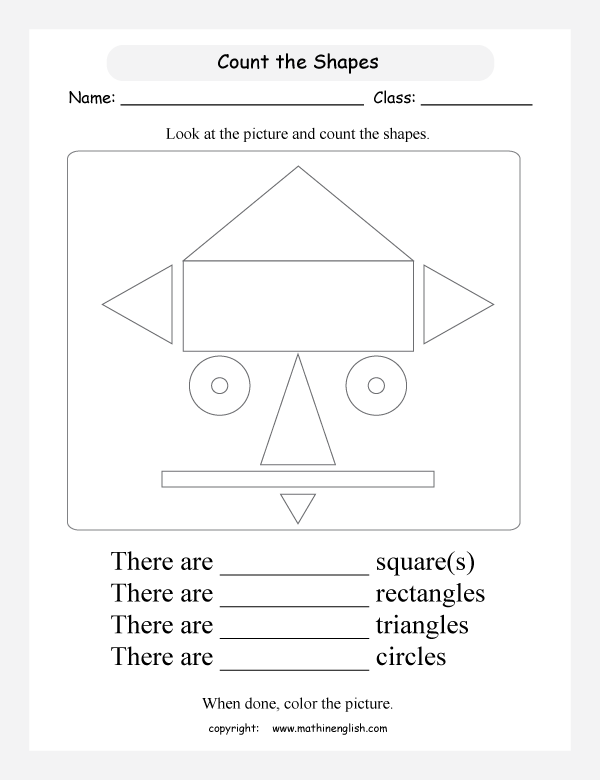 basic shapes geometry math worksheets for primary math class 