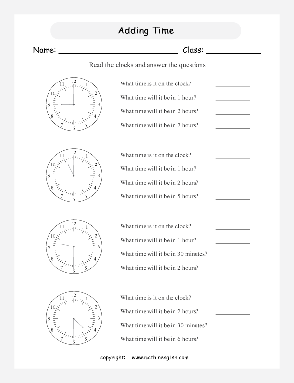 telling time worksheets for primary math