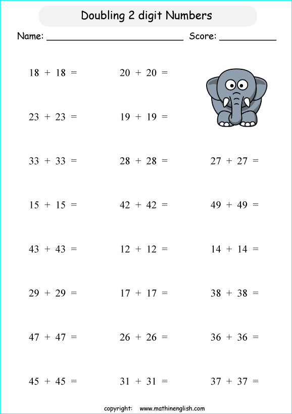 printable math addition 2 digits worksheets