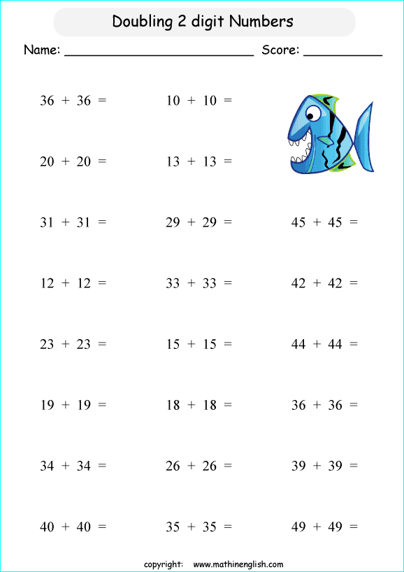 printable math addition 2 digits worksheets