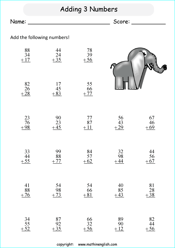 printable math addition 2 digits worksheets