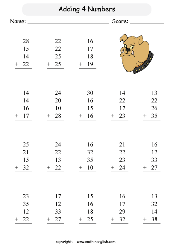 printable math addition 2 digits worksheets