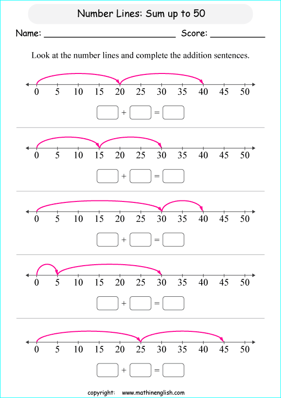 printable math addition number lines worksheets