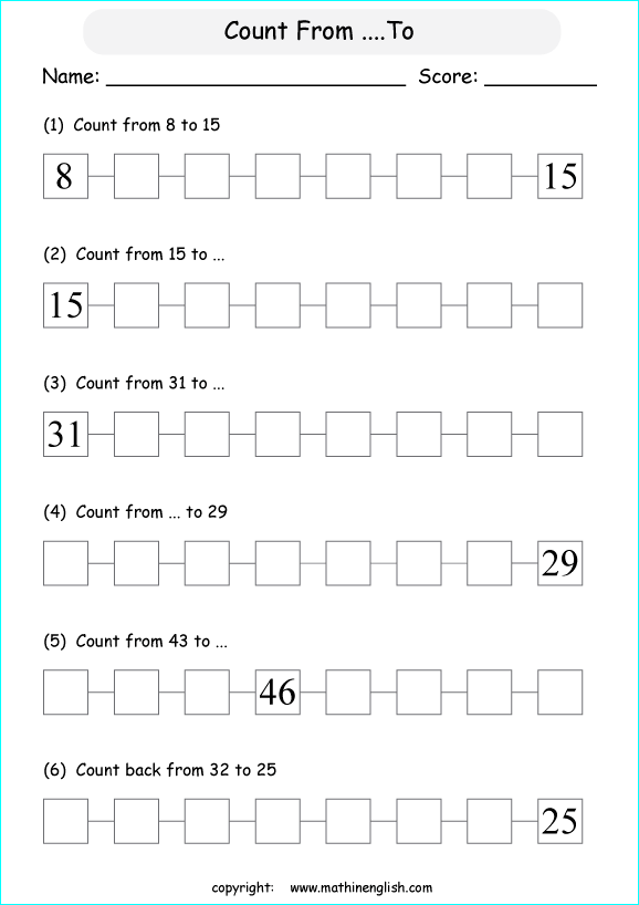 printable math countig numbers,  numeracy and number worksheets for primary and elementary math class