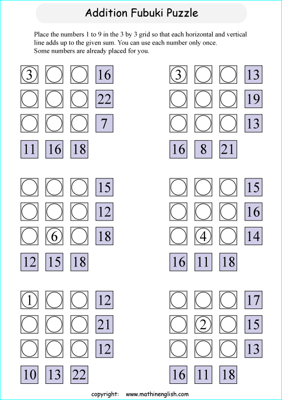 printable math addition number puzzles worksheets