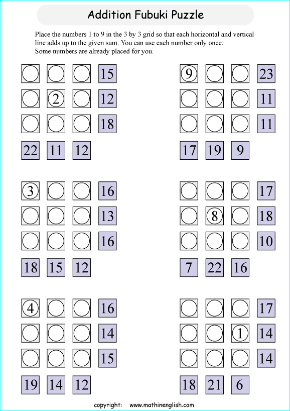 printable math addition number puzzles worksheets