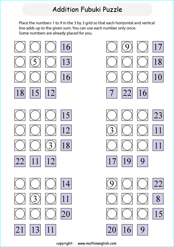 printable math addition number puzzles worksheets