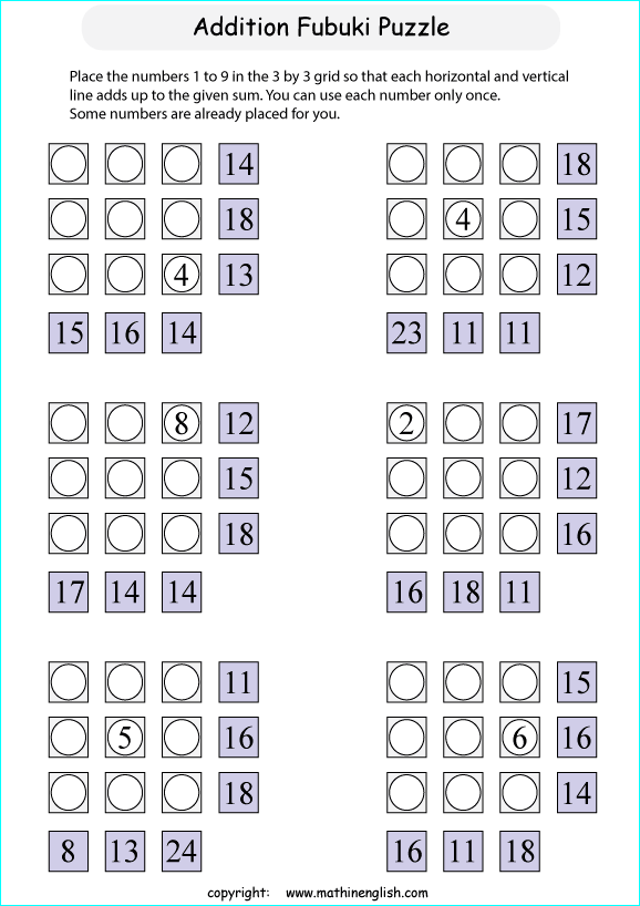 printable math addition number puzzles worksheets