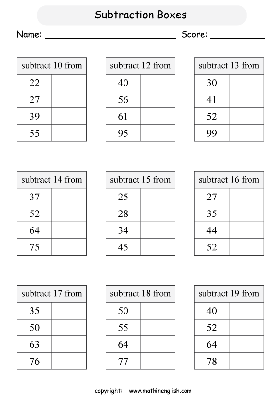 printable math 2 digit subtraction worksheets for kids in primary and elementary math class 