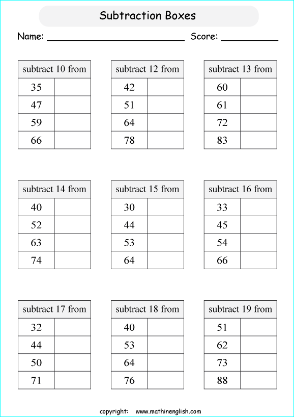 printable math 2 digit subtraction worksheets for kids in primary and elementary math class 