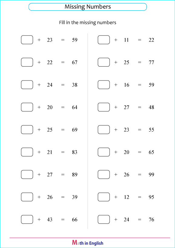 missing numbers, sums up to 100