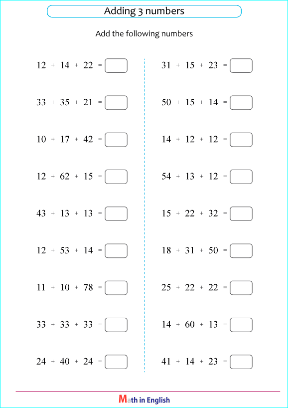 adding 3 numbers within 100