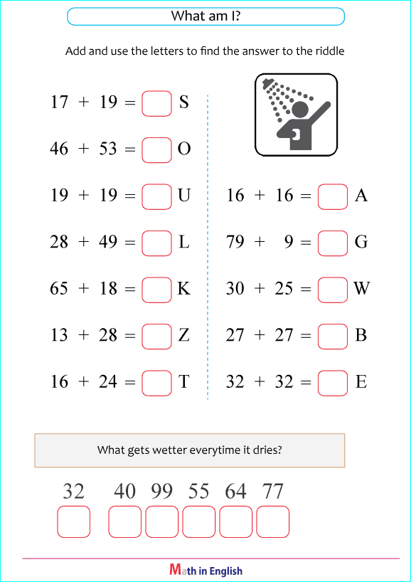 addition up to 100 puzzle