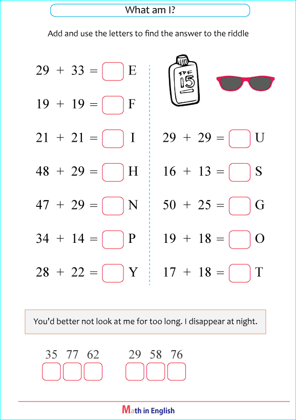 addition up to 100 puzzle