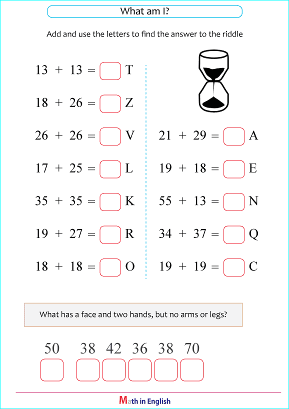 addition up to 100 puzzle