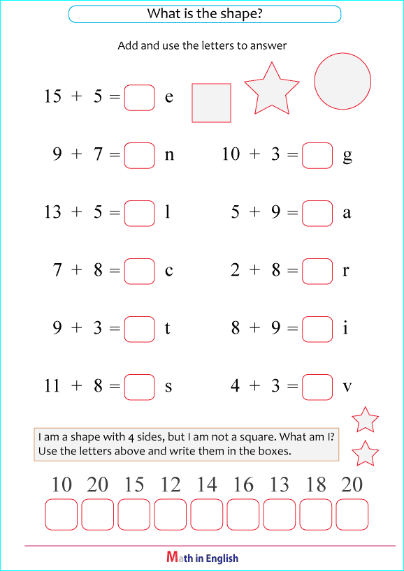 printable addition math riddle 