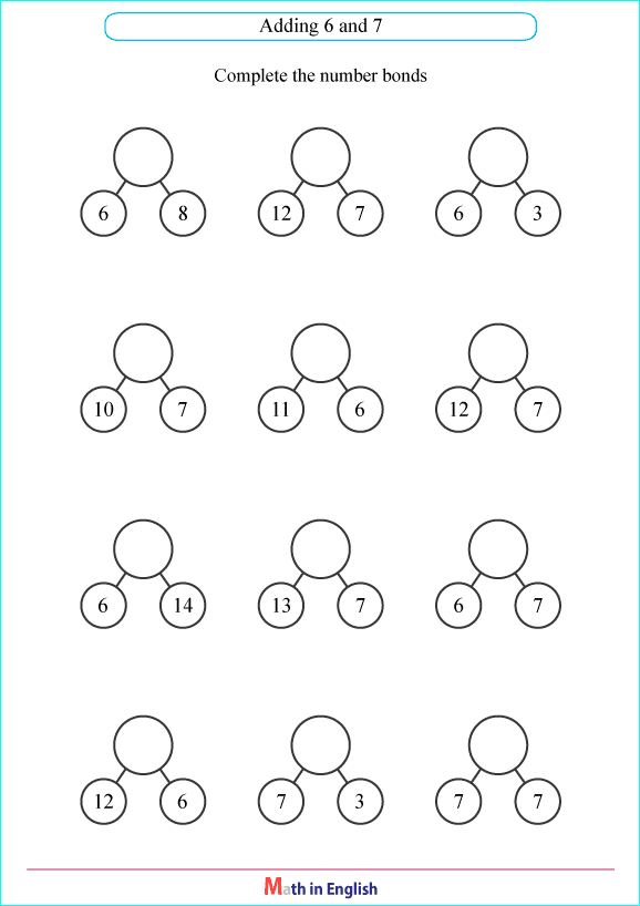 adding 6 or 7 number bond worksheet