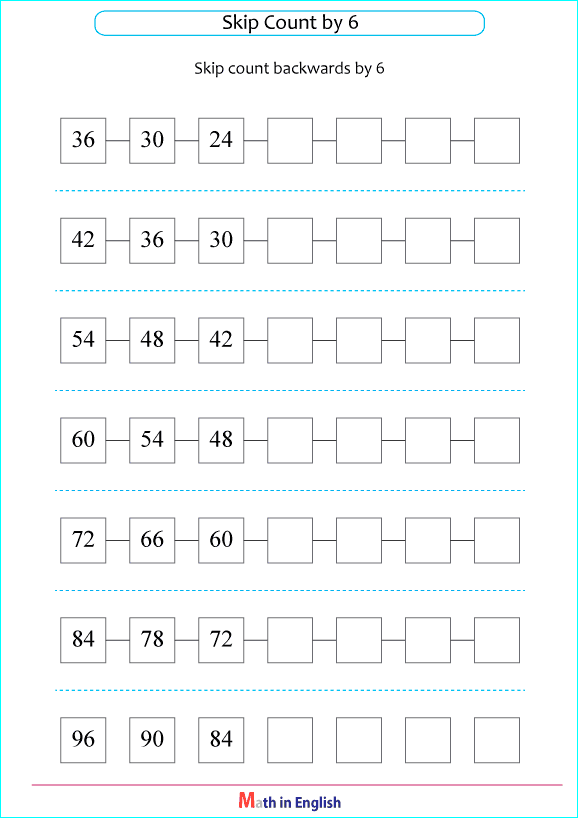 skip count backwards by 6 worksheet