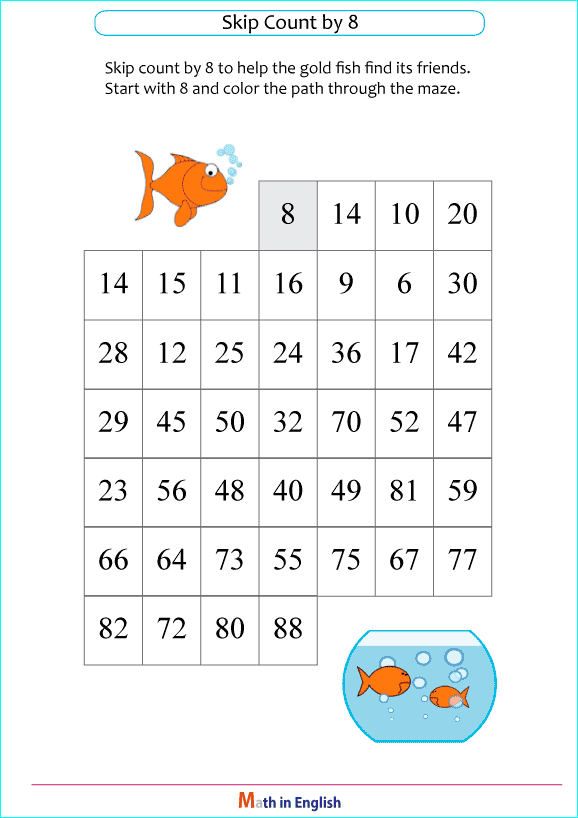 skip addition by 8 worksheet