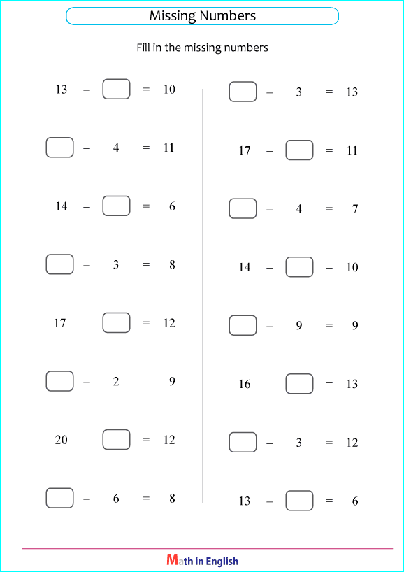 subtraction within 20