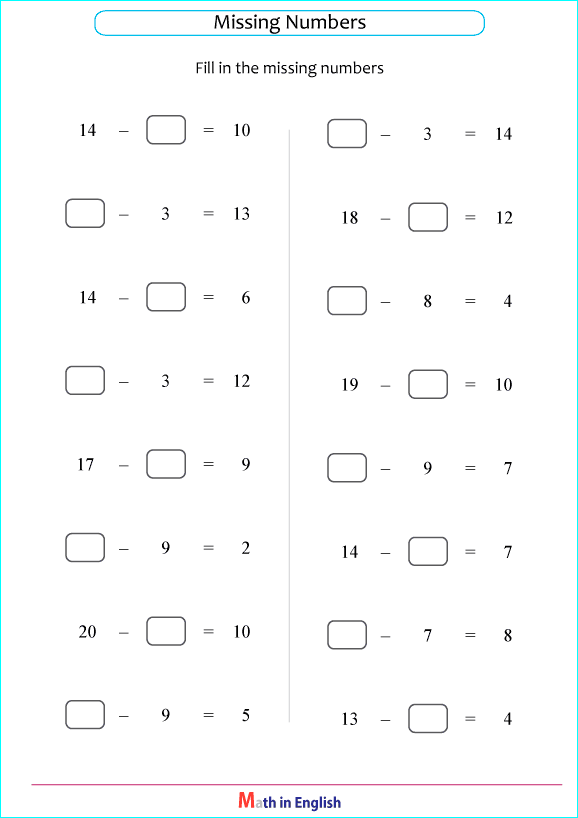 subtraction within 20