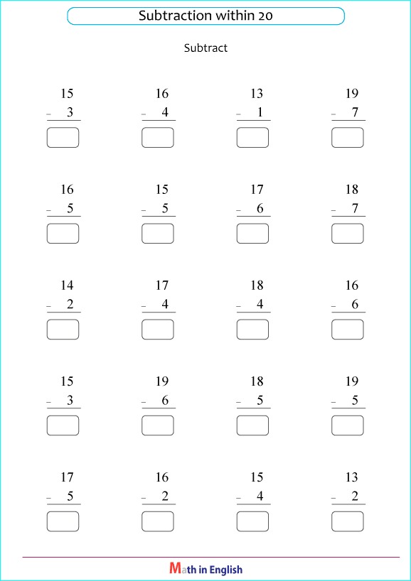 printable math single digit subtraction worksheets for kids in primary and elementary math class 