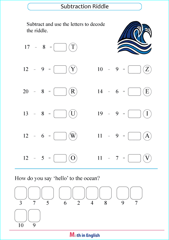 subtraction within 20 puzzle